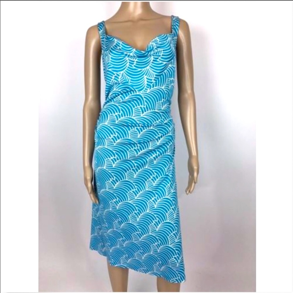 Diane Von Furstenberg Blue Wave Print Silk Dress